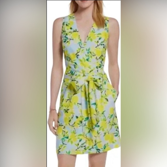 1901 Dresses & Skirts - NWOT 1901 Nordstrom Tie Front Lemon Print Faux Wrap Mini Sleeveless Dress Sz XL